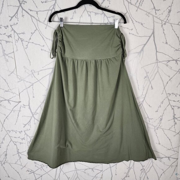 Of The Earth Green Organic Cotton Azlon Stretch Fit & Flare Midi Skirt - Picture 3 of 8